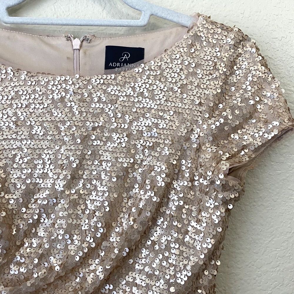 Adrianna Papell Dress Womens Size 2 Sequins Party Rose Gold - Picture 3 of 9